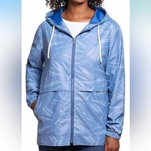 NWOT blue rain jacket with double pockets zipper works great missing drawstring